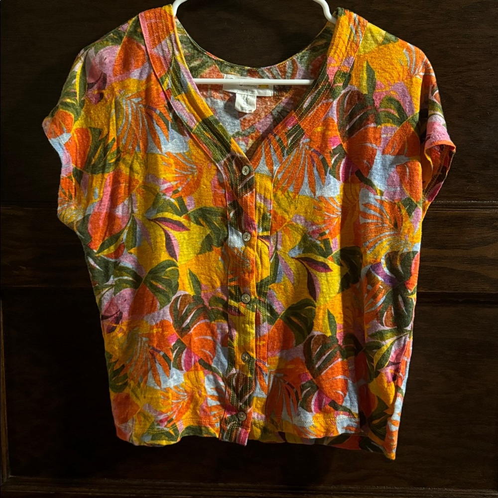 C&C CALIFORNIA Tropical Print Linen Top Size Mediun